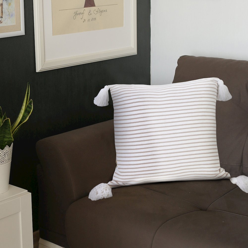 Basic Balanced Striped Throw Pillow with Tassels. Picture 9