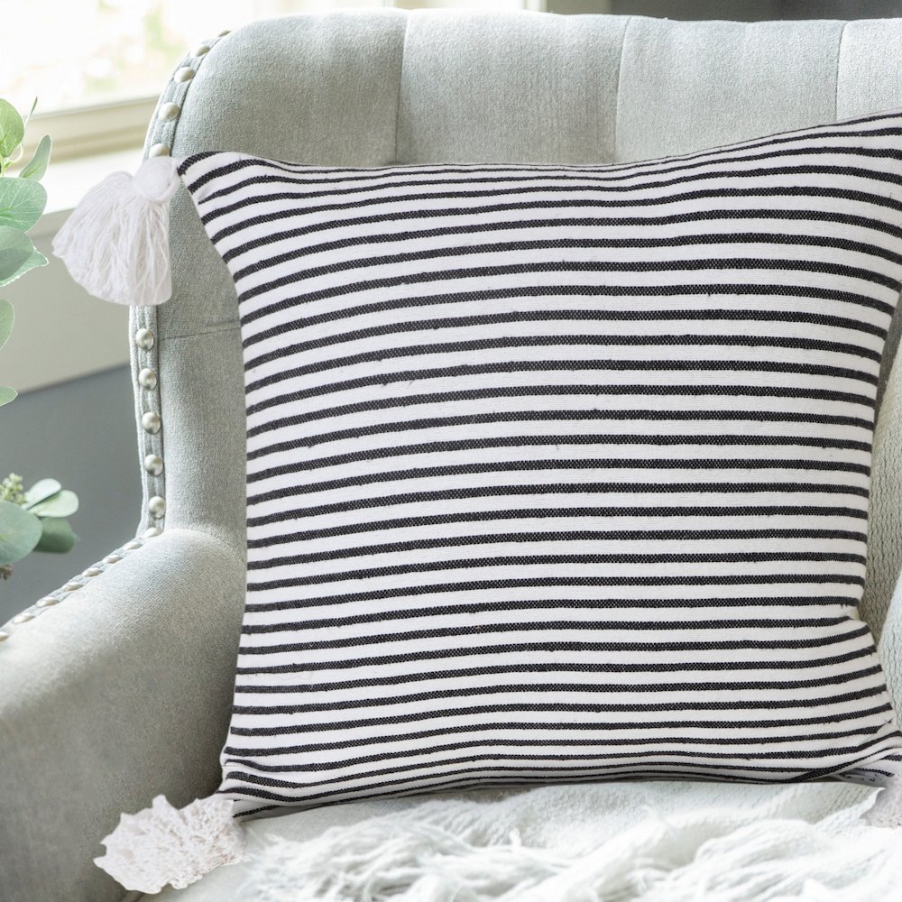 Basic Balanced Striped Throw Pillow with Tassels. Picture 9