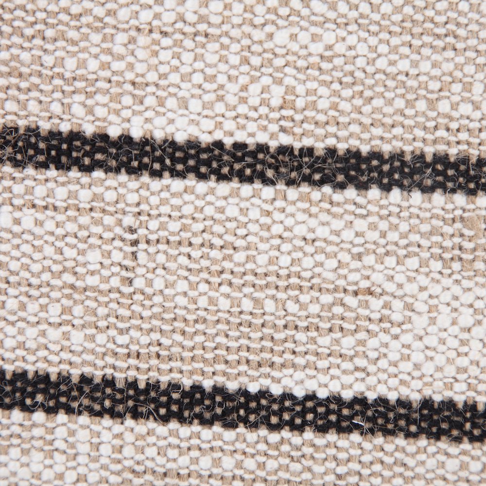 Modern Farmhouse Striped Throw Pillow with Pom Poms. Picture 2