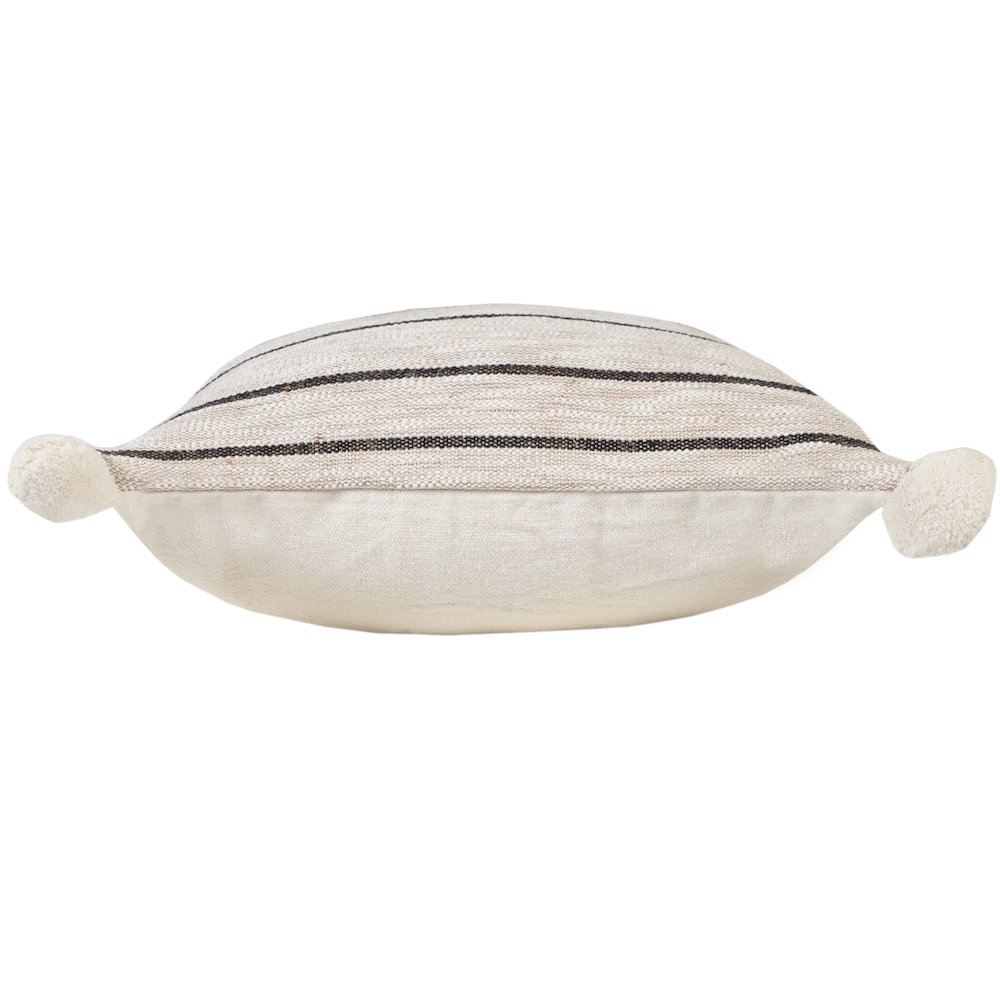 Modern Farmhouse Striped Throw Pillow with Pom Poms. Picture 6