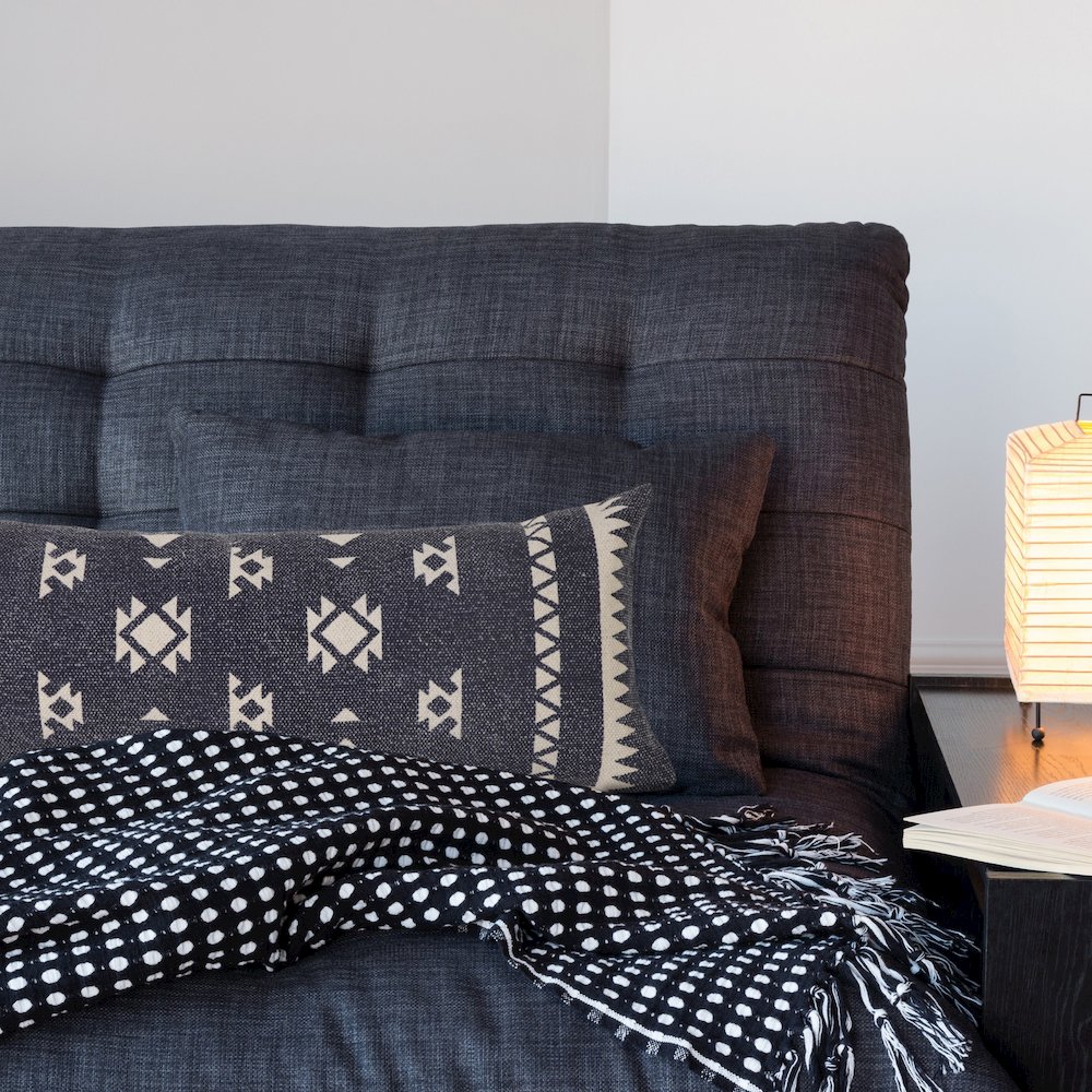 Southwestern Decorative Denim Geometric Lumbar Throw Pillow. Picture 10