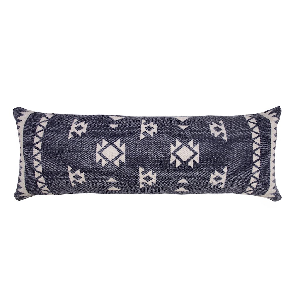 Southwestern Decorative Denim Geometric Lumbar Throw Pillow. Picture 1