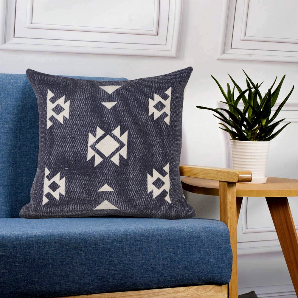 Southwestern Decorative Denim Geometric Throw Pillow. Picture 9
