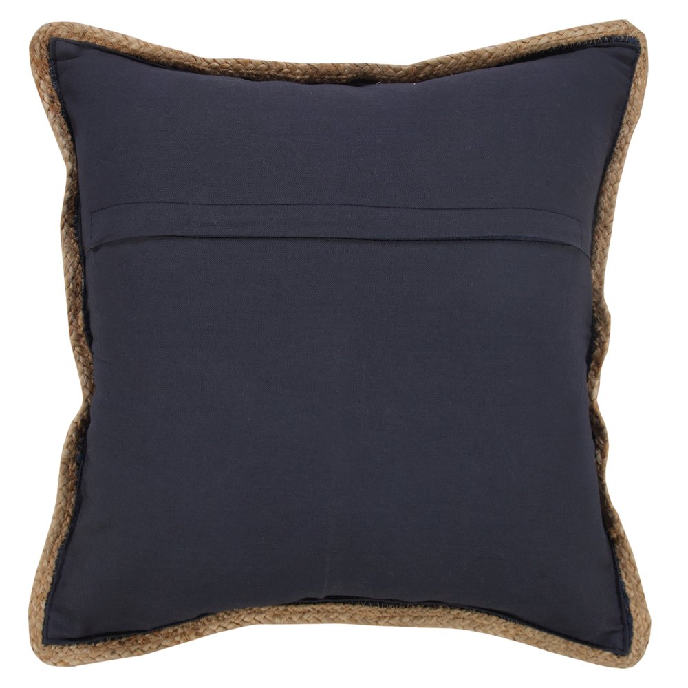 Navy Blue and White Striped Jute Bordered Throw Pillow. Picture 4