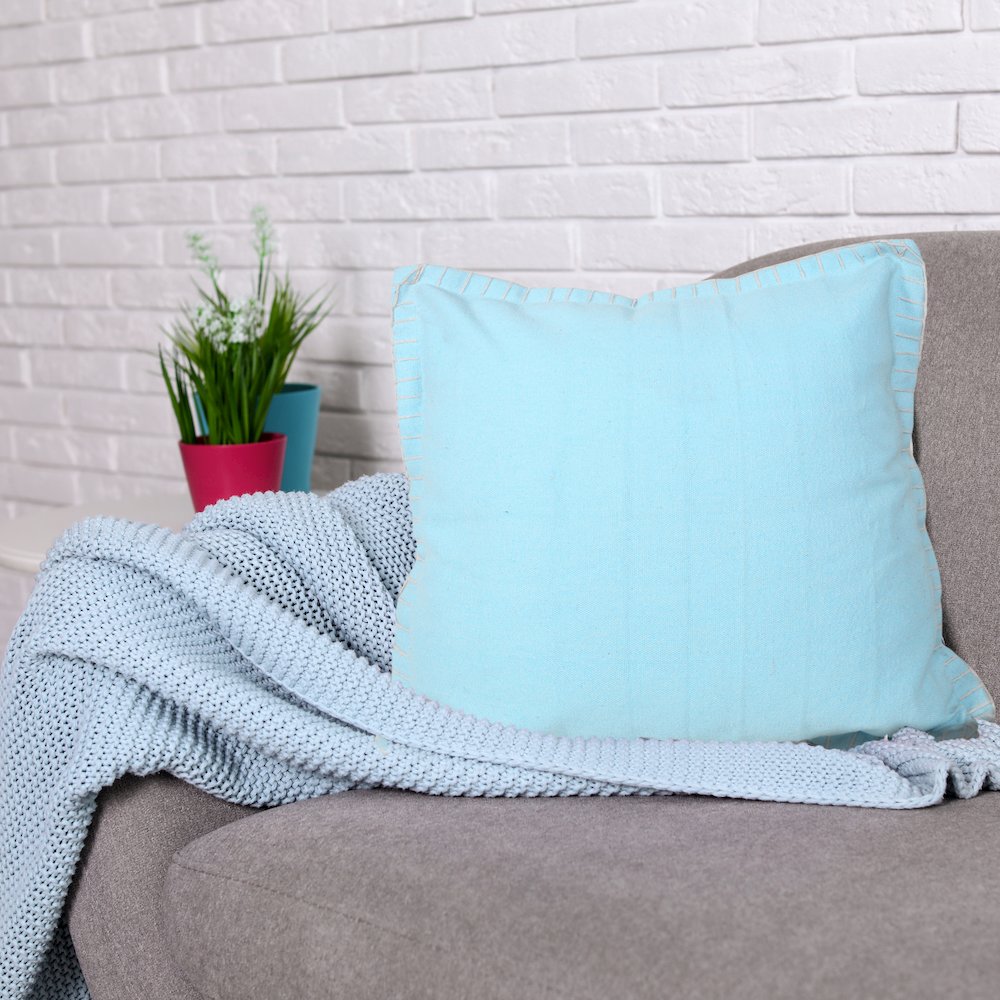 Embroidered Edge Bordered Solid Throw Pillow. Picture 9