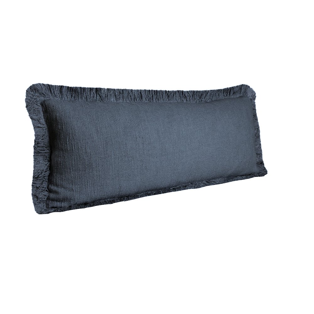 Unique Neutral Solid Cotton Lumbar Throw Pillow with Fringe. Picture 4