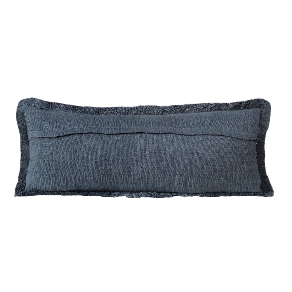 Unique Neutral Solid Cotton Lumbar Throw Pillow with Fringe. Picture 7