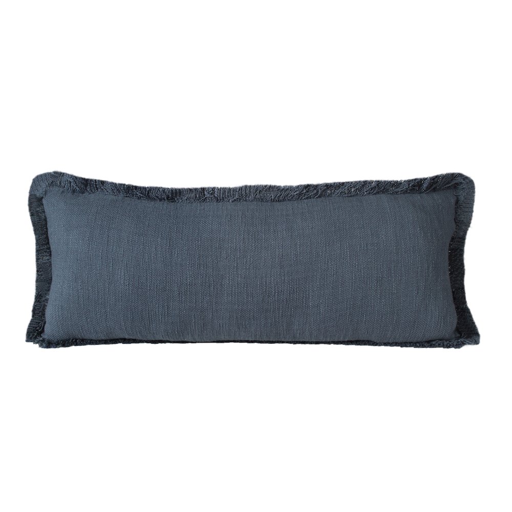 Unique Neutral Solid Cotton Lumbar Throw Pillow with Fringe. Picture 1