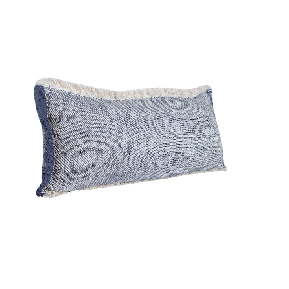 Unique Neutral Two-Tone Cotton Lumbar Throw Pillow with Fringe. Picture 4