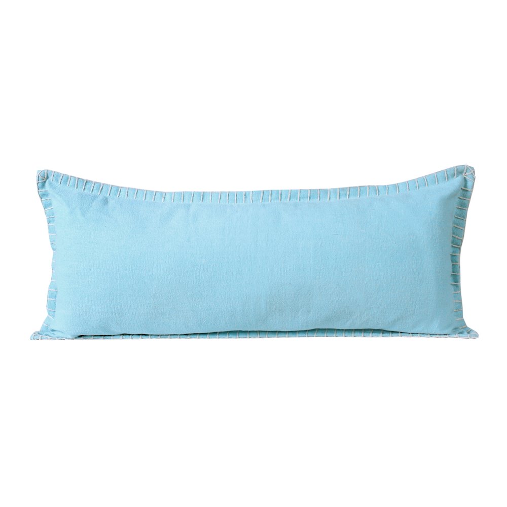 Embroidered Edge Bordered Solid Lumbar Throw Pillow. Picture 1