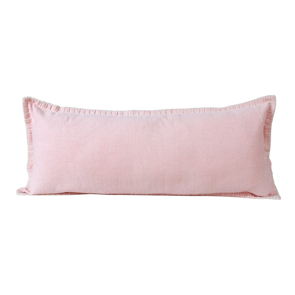 Embroidered Edge Bordered Solid Lumbar Throw Pillow. Picture 1