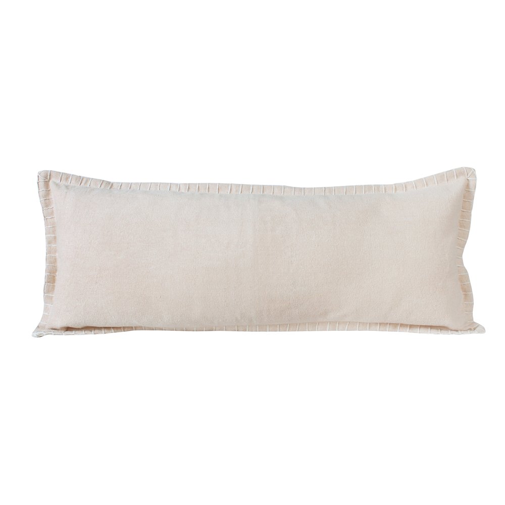 Embroidered Edge Bordered Solid Lumbar Throw Pillow. Picture 1