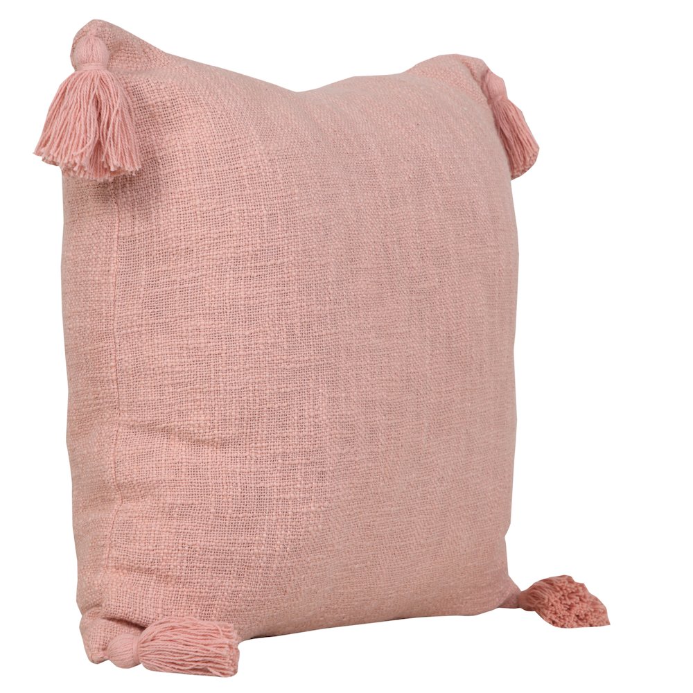 Unique Neutral Solid Cotton Throw Pillow with Tassels. Picture 4
