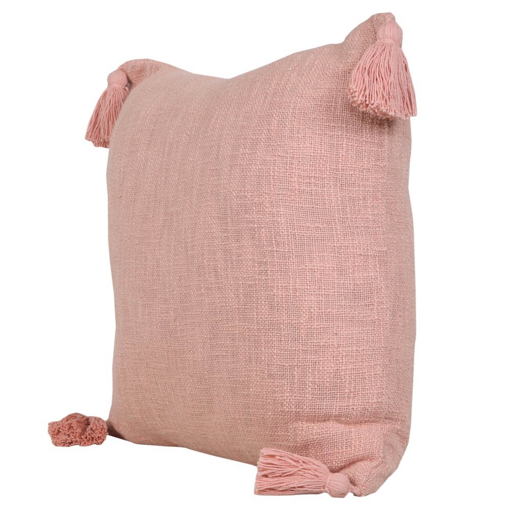 Unique Neutral Solid Cotton Throw Pillow with Tassels. Picture 5