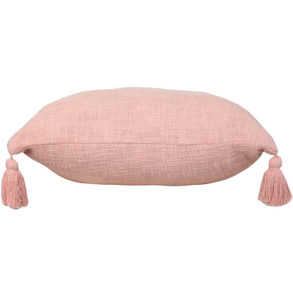 Unique Neutral Solid Cotton Throw Pillow with Tassels. Picture 6