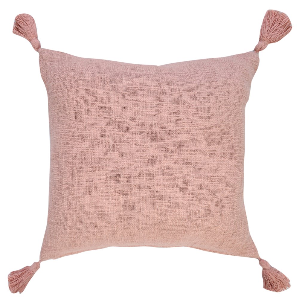 Unique Neutral Solid Cotton Throw Pillow with Tassels. Picture 7