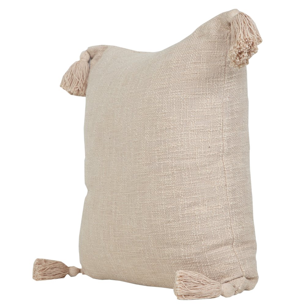 Unique Neutral Solid Cotton Throw Pillow with Tassels. Picture 5