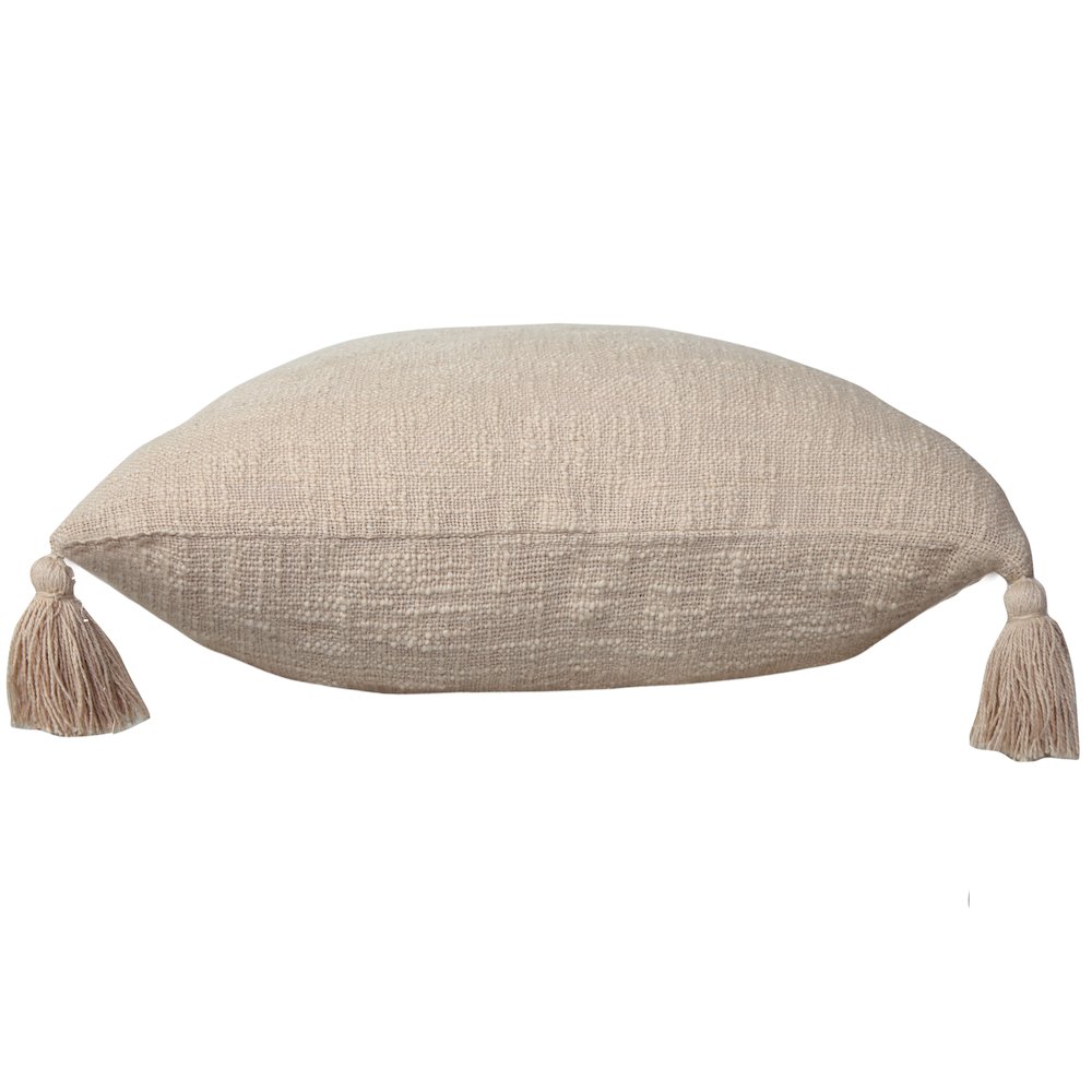 Unique Neutral Solid Cotton Throw Pillow with Tassels. Picture 6