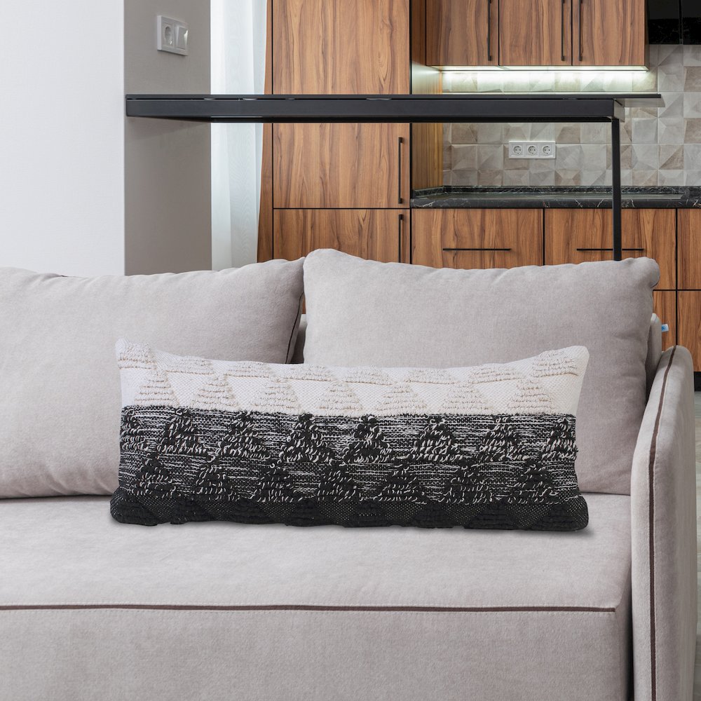 Luxe Cotton Poly Filled Pillow in Black/White, 14" x 36". Picture 9