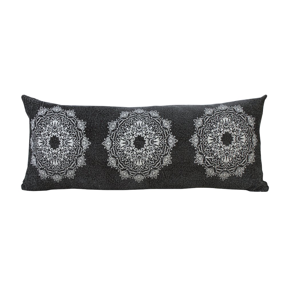Mandala Cotton Poly Filled Pillow in Black/White, 14" x 36". Picture 1