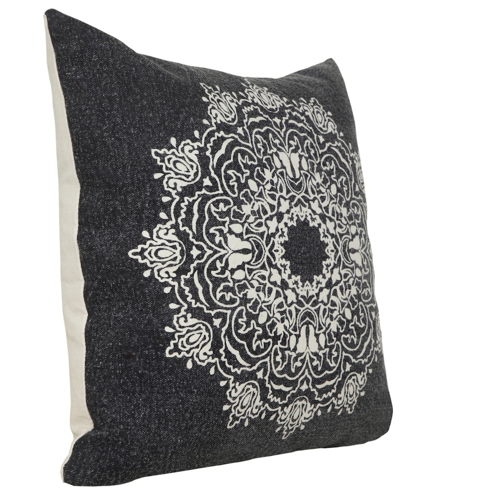 Mandala Cotton Poly Filled Pillow in Black/White, 20" x 20". Picture 4