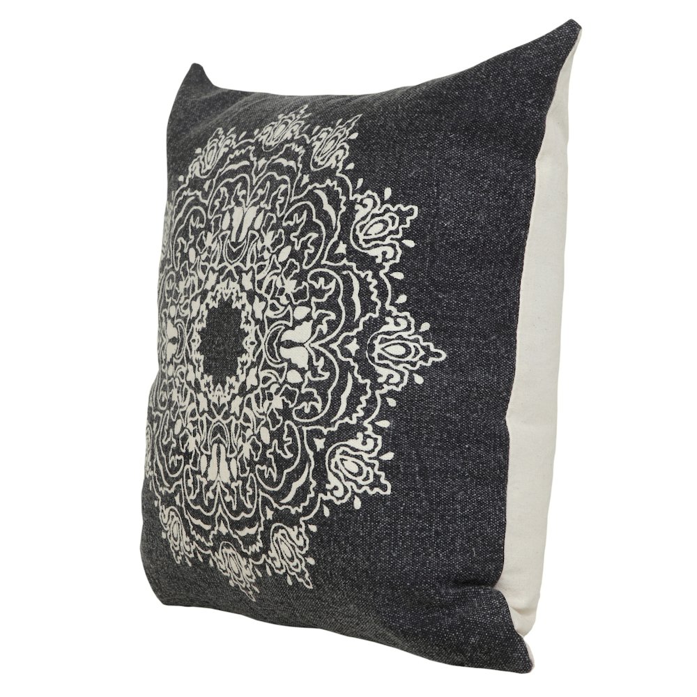 Mandala Cotton Poly Filled Pillow in Black/White, 20" x 20". Picture 5