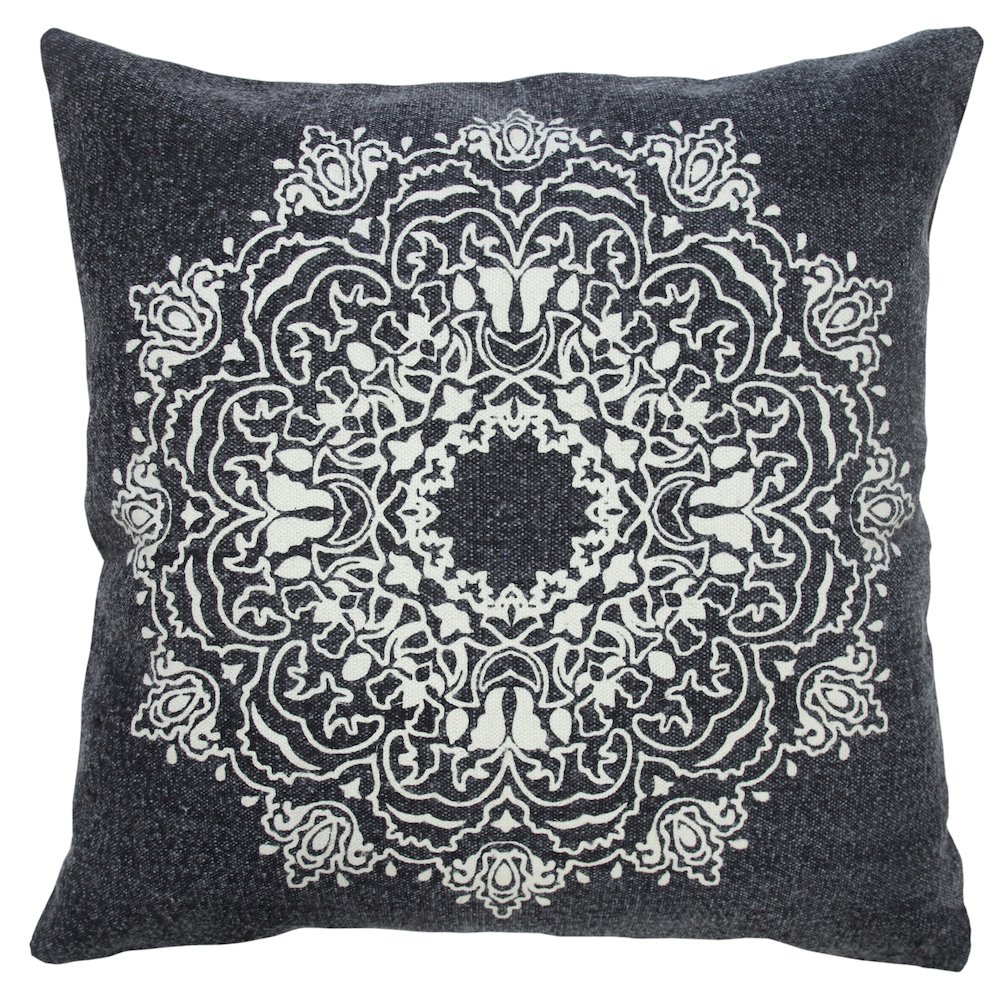 Mandala Cotton Poly Filled Pillow in Black/White, 20" x 20". Picture 1