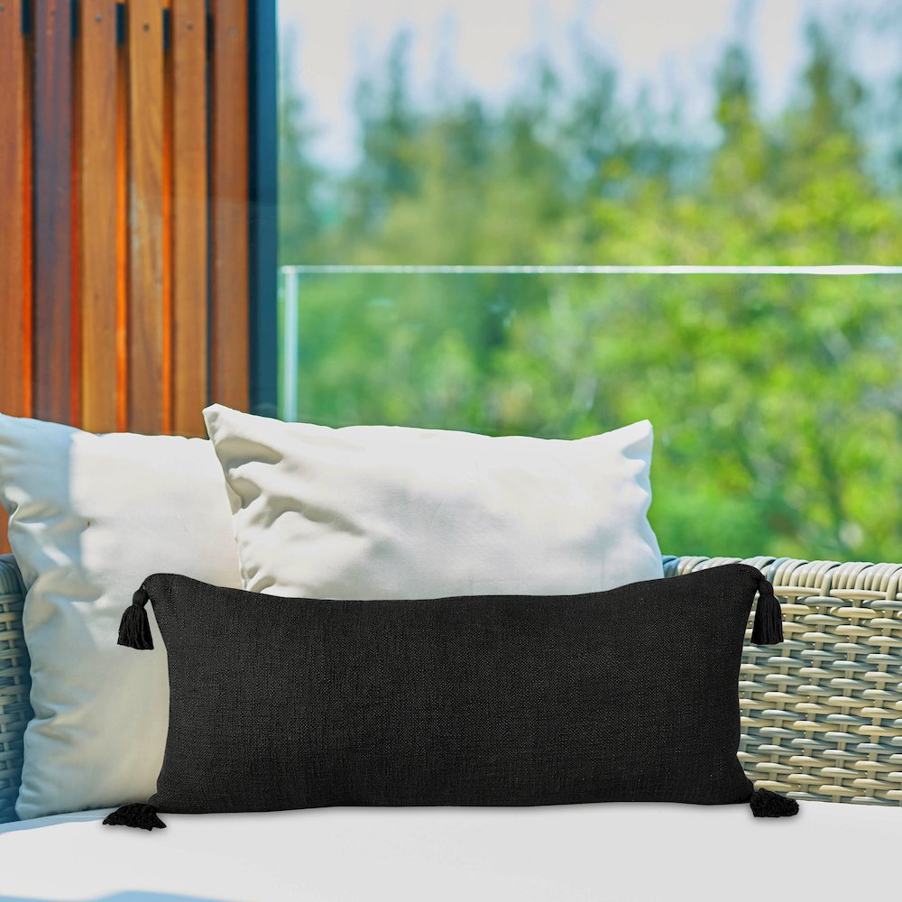 Insignia Cotton Poly Filled Pillow in Black, 14" x 36". Picture 2