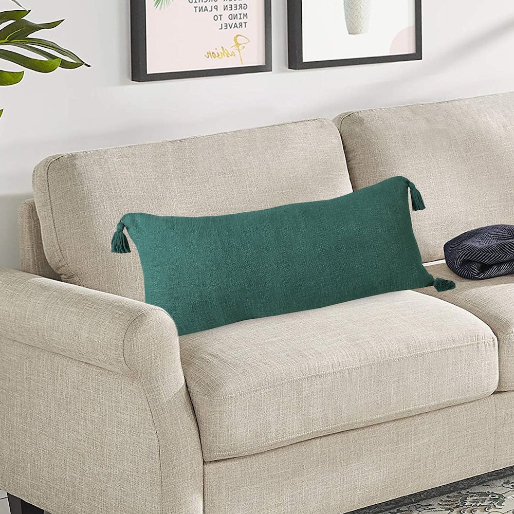 Insignia Cotton Poly Filled Pillow in Green, 14" x 36". Picture 9