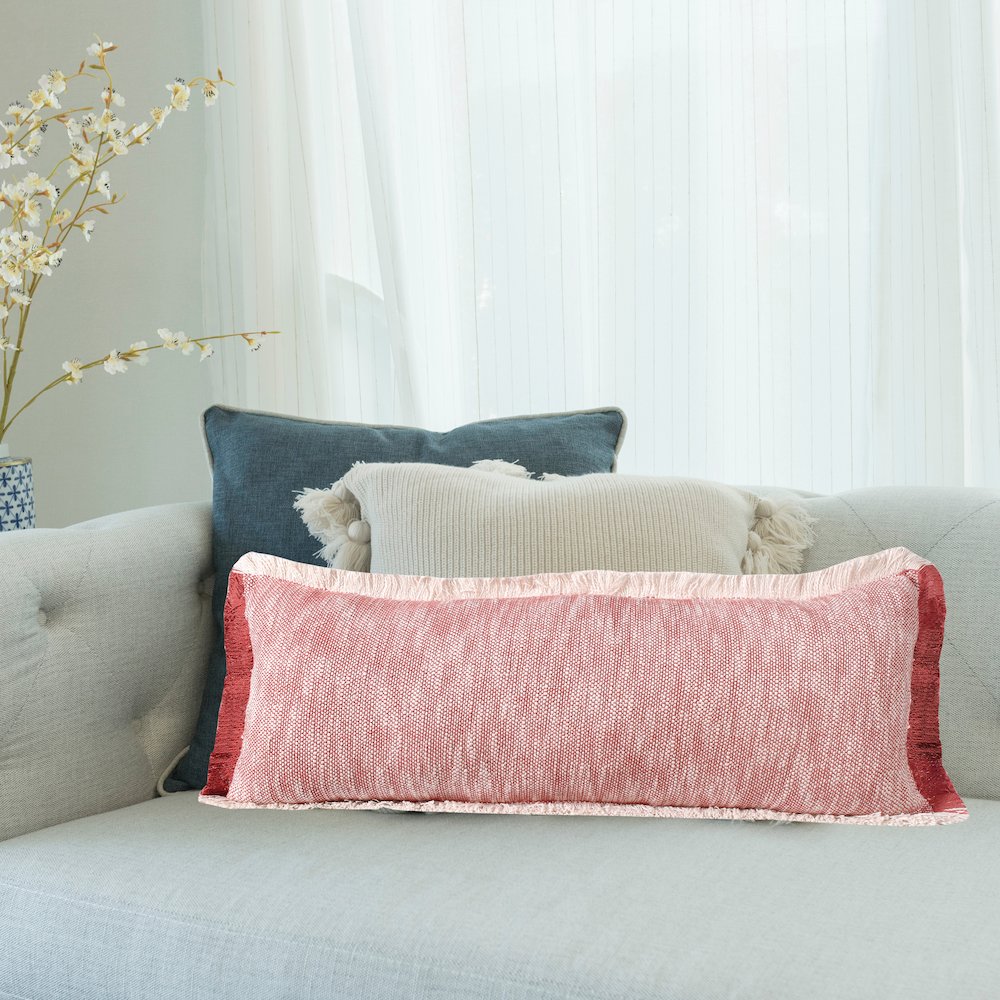 Aspen Cotton Poly Filled Pillow in Red/White, 14" x 36". Picture 9