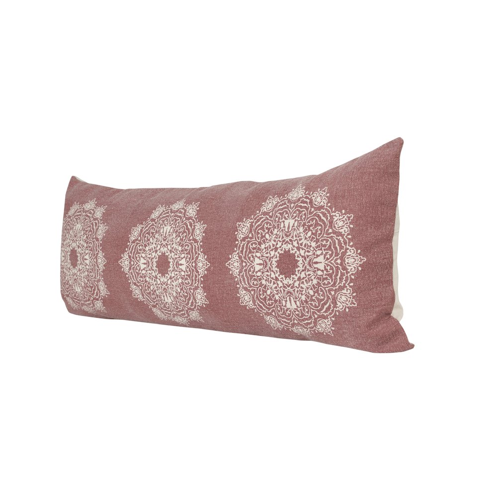 Mandala Cotton Poly Filled Pillow in Red/White, 14" x 36". Picture 5
