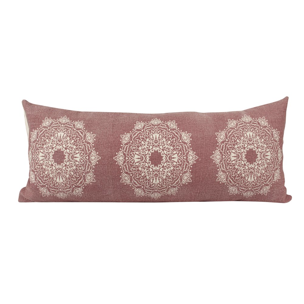 Mandala Cotton Poly Filled Pillow in Red/White, 14" x 36". Picture 1