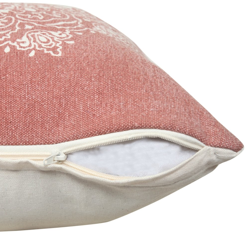 Mandala Cotton Poly Filled Pillow in Red/White, 20" x 20". Picture 3