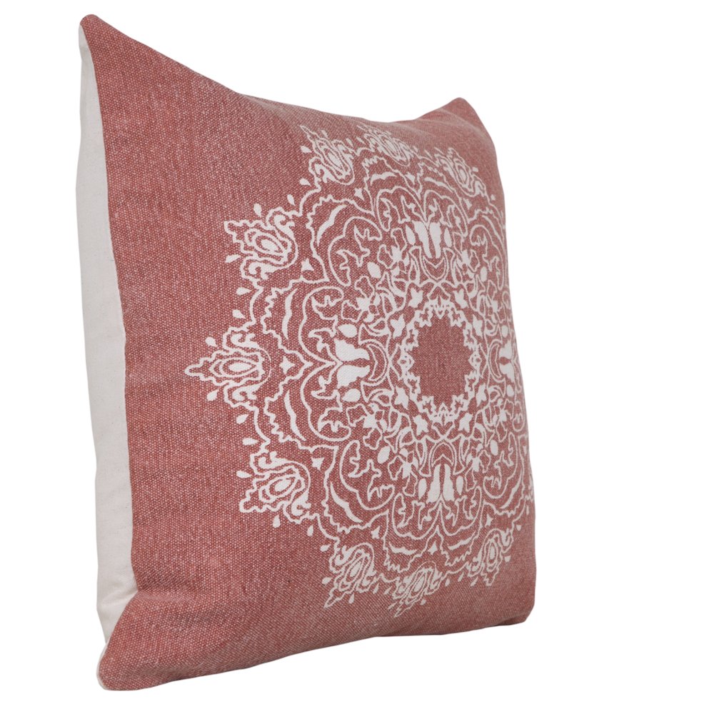 Mandala Cotton Poly Filled Pillow in Red/White, 20" x 20". Picture 4