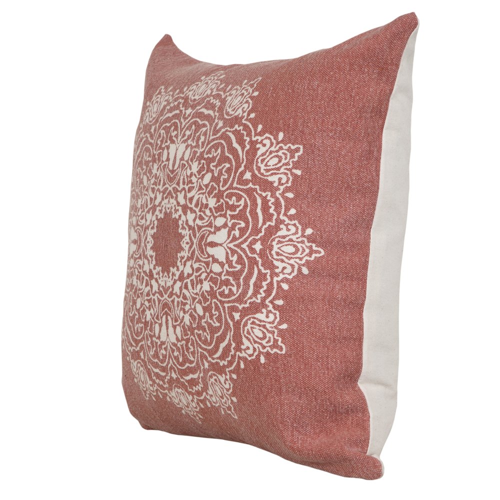 Mandala Cotton Poly Filled Pillow in Red/White, 20" x 20". Picture 5
