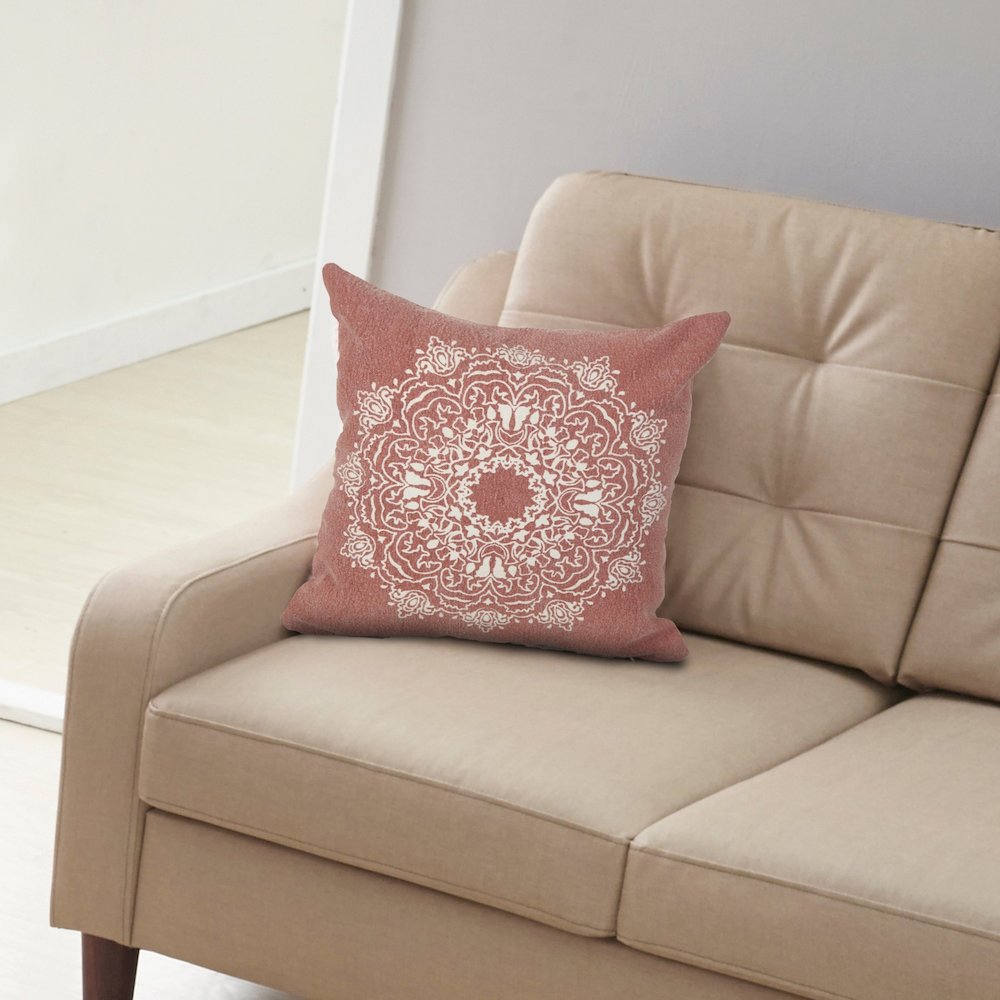 Mandala Cotton Poly Filled Pillow in Red/White, 20" x 20". Picture 9