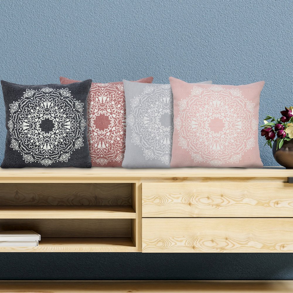 Mandala Cotton Poly Filled Pillow in Red/White, 20" x 20". Picture 10