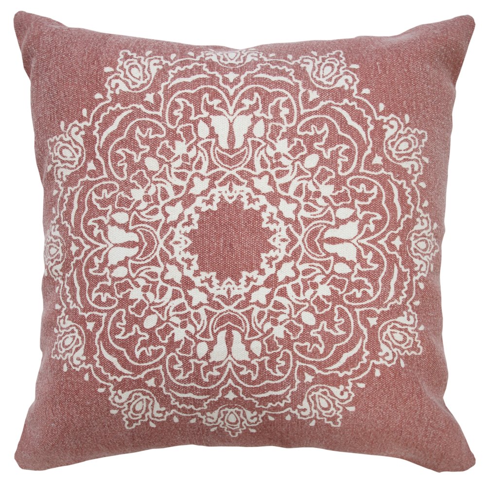 Mandala Cotton Poly Filled Pillow in Red/White, 20" x 20". Picture 1