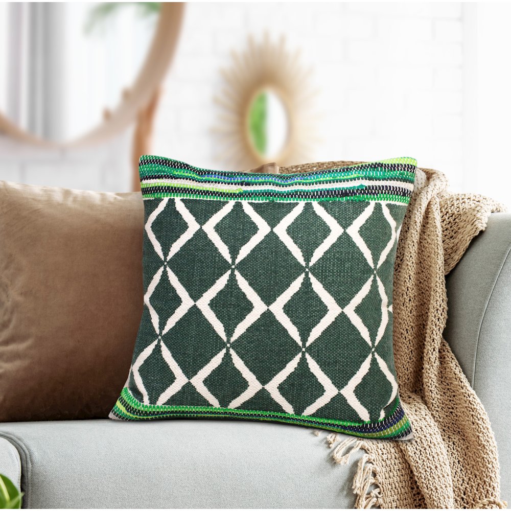 Mindy Cotton Blend Poly Filled Pillow in Green, 20" x 20". Picture 10