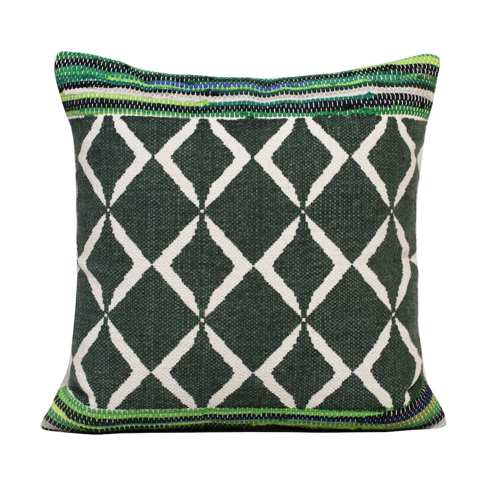 Mindy Cotton Blend Poly Filled Pillow in Green, 20" x 20". Picture 1