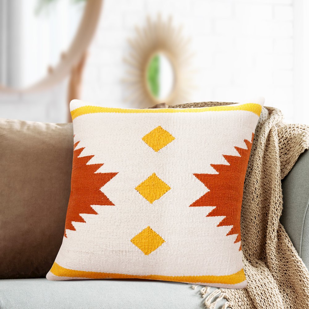 Apollo Cotton Poly Filled Pillow in White/Yellow, 20" x 20". Picture 9