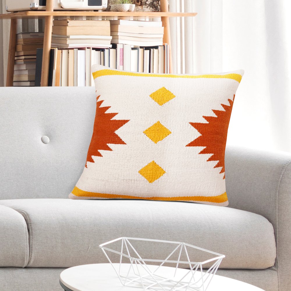 Apollo Cotton Poly Filled Pillow in White/Yellow, 20" x 20". Picture 10