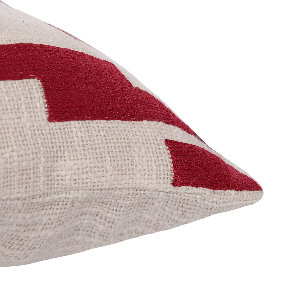 Red/Ivory Contemporary Geometric Hand-Woven Throw Pillow Cover. Picture 5
