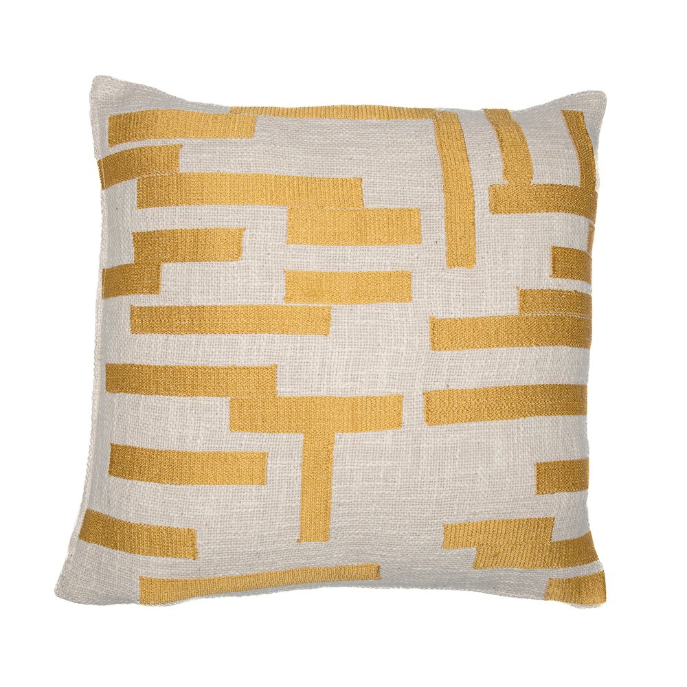 Yellow/Ivory Contemporary Geometric Hand-Woven Throw Pillow Cover. Picture 1