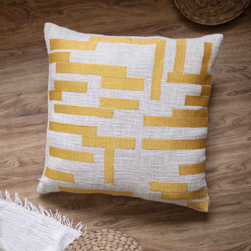 Yellow/Ivory Contemporary Geometric Hand-Woven Throw Pillow Cover. Picture 2