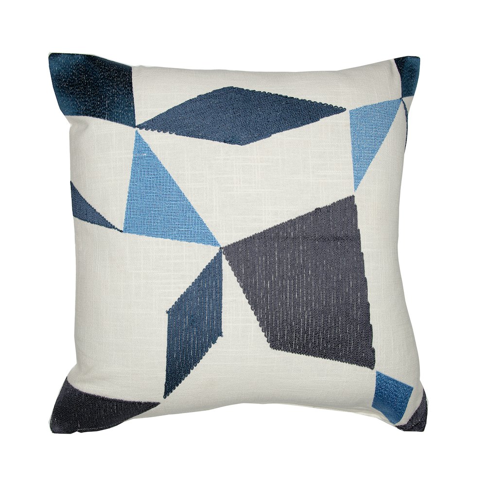 Ivory/Blue Contemporary Geometric Hand-Woven Throw Pillow Cover. Picture 1