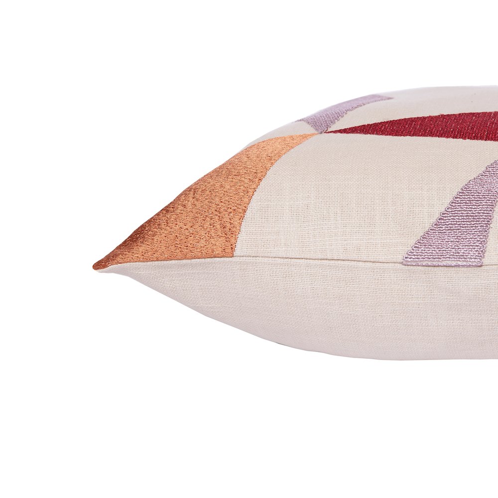 Ivory/Multi Contemporary Geometric Hand-Woven Throw Pillow Cover. Picture 5
