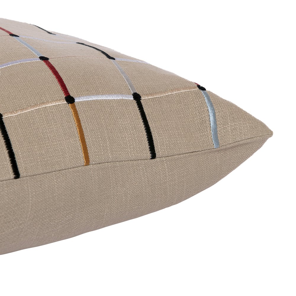 Beige/Multi Contemporary Checkered Hand-Woven Throw Pillow Cover. Picture 5