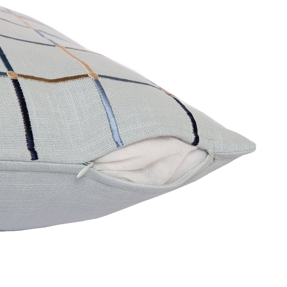 Light Blue/Multi Contemporary Checkered Hand-Woven Throw Pillow Cover. Picture 3