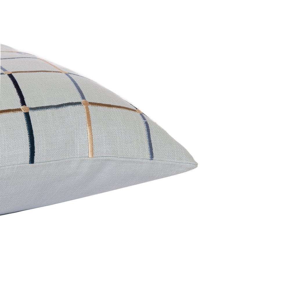 Light Blue/Multi Contemporary Checkered Hand-Woven Throw Pillow Cover. Picture 5